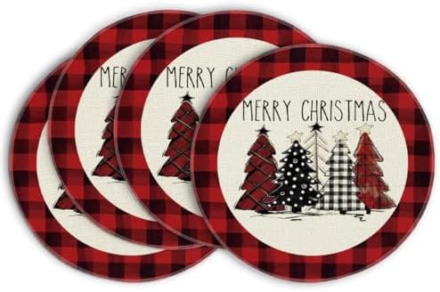Artoid Mode Watercolor Red and Black Buffalo Plaid Christmas Trees Merry Xmas by ArtoidMode