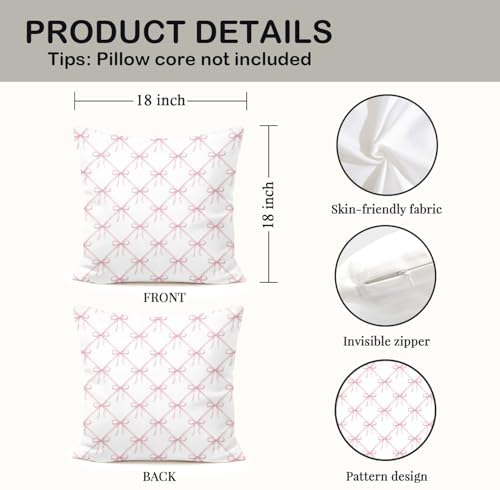 Coquette Pink Bow Pillow Covers 18x18, Coquette Room Decor, Preppy Chic Pink - Image 2