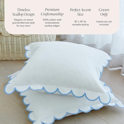 BEBE BASK Scalloped Pillow Cover Set of 2, 100% Cotton - Image 3