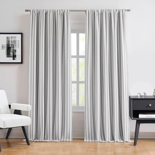 ZJDECOR Cotton Blend Full Blackout Black Striped Curtains by ZJDECOR