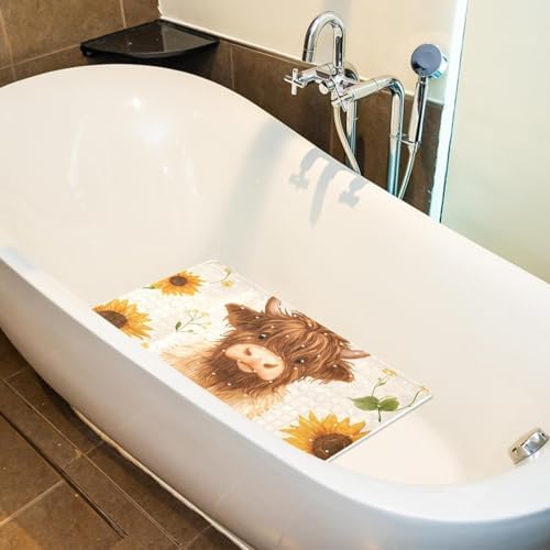 Bathtub Mat Non Slip 26.8x15.1In, Highland Cow Sunflower Bath Mat - Image 5