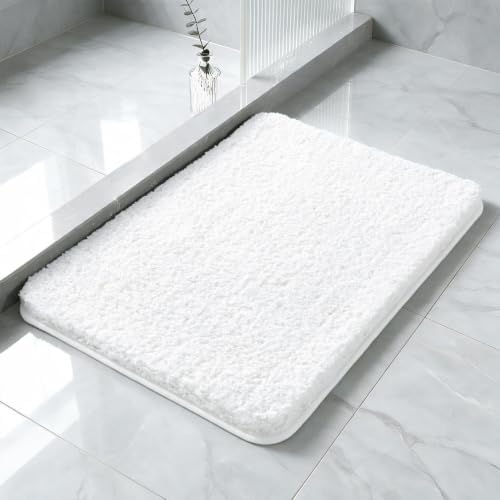 Polyester Bathroom Rug 17"x24" White, Non-Slip Soft Shaggy Bath Mat by Kildoss
