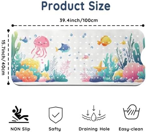 LNOND Bath Mat for Tub for Kids, Toddler Bathtub mat Non Slip, Coral Reef Fish - Image 2