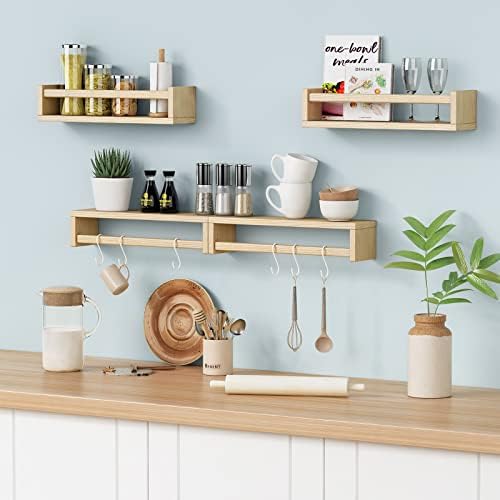 Forbena Natural Wood Nursery Book Shelves Wall Mounted, Floating Bookshelf - Image 6