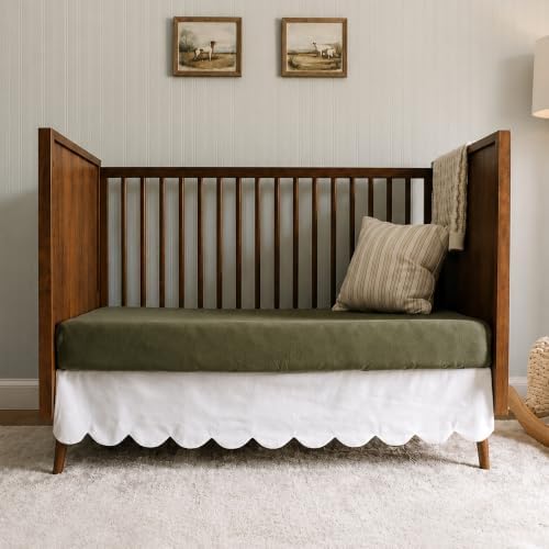 White Crib Skirt, Crib Bed Skirt, Two-Sided Scalloped, 16in Drop by OscarBee