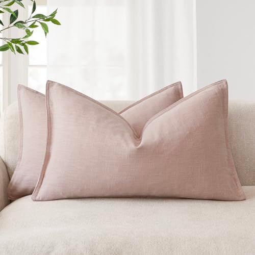 Foindtower Decorative Linen Lumbar Throw Pillow Covers 12x20 Light Pink by Foindtower