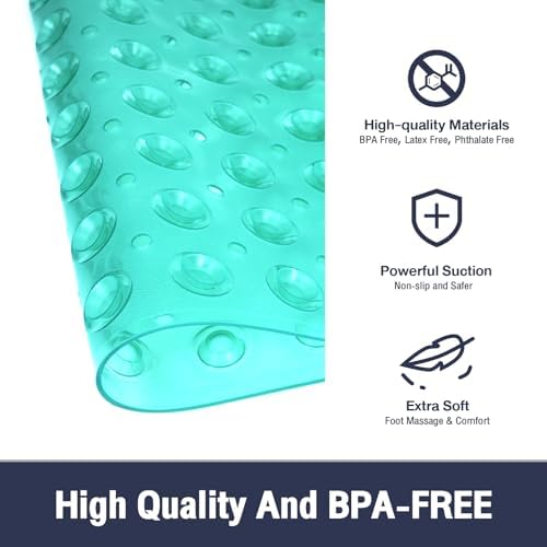 Extra Long Bathtub Mat Non Slip Bath Mat Clear Green 40"x16" Full - Image 6