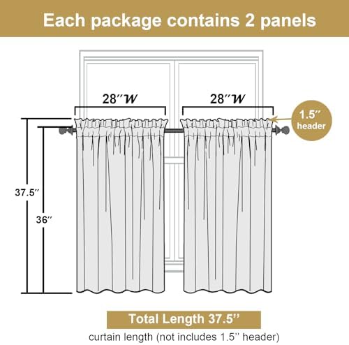 Lecloud Leia Black Sheer Kitchen Curtains 36 Inch Length 2 Panels, Jacquard - Image 3