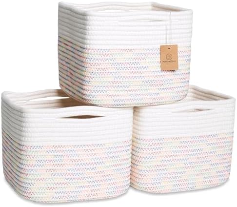 NaturalCozy Storage Cubes 9”x9”x7”Cotton Rope Woven Baskets by NaturalCozy