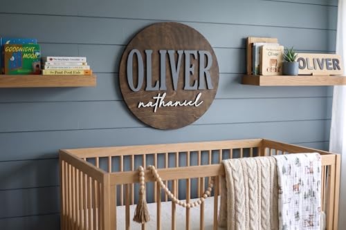 Round Name Sign for Nursery, Baby Name Sign, Wooden Name Plaque for Kids Room - Image 5