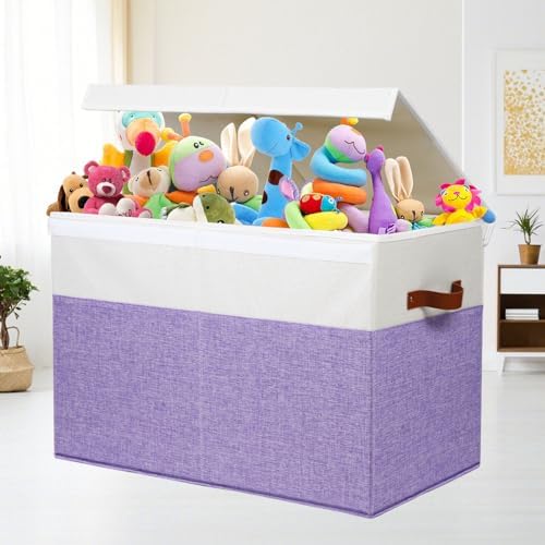 Large Toy Storage Box with Lid, Toy Chest Bin Boxes Basket with Dividers - Image 2
