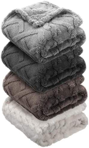 VitalCozy 4 Pcs Fleece Baby Blankets 3D Plush Soft Newborn, Dark Color by VitalCozy