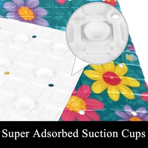 Bathtub Mat Non Slip 26.8x15.1In, Colorful Flowers Bath Mat - Image 3
