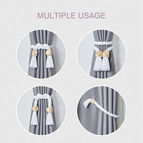 NICEEC 2 Pack Wooden Polyhedron Magnetic Curtain Tiebacks Boho Home Decor Drape - Image 6