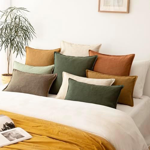 Foindtower Linen Solid Decorative Throw Pillow Cover 18x18 Inch Dark Green - Image 7
