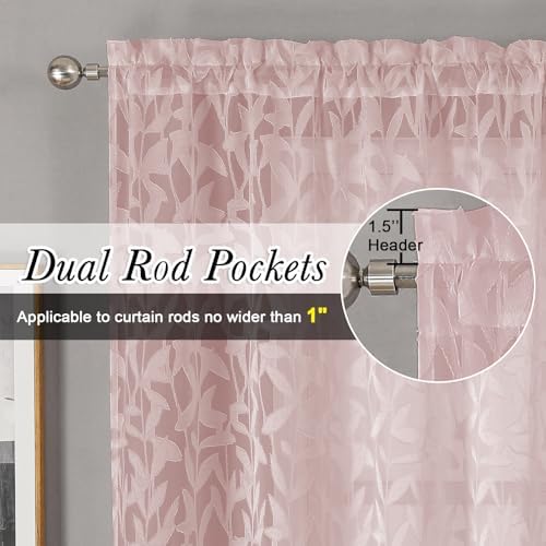 Lecloud Leia Blush Pink Sheer Kitchen Curtains 30 Inch Length 2 Pcs, Leaf - Image 5