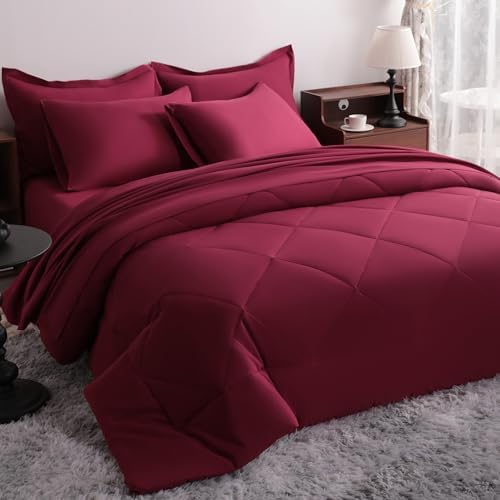 NTBAY Queen Microfiber Bed in a Bag, Comforter Set 7 Piece, Wine Red by NTBAY