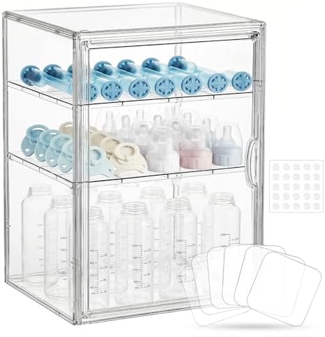 Baby Bottle Organizer – X-Large Adhesive Wall-Mount 3 Tier Adjustable Acrylic by KitHero