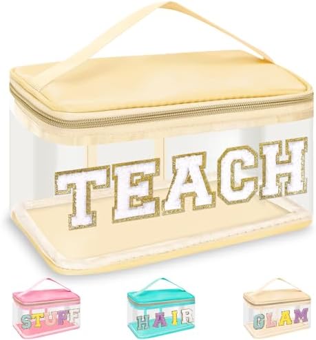 Teacher Appreciation Gifts Chenille Letter Clear Makeup Bag TEACH Pouch by izuzta