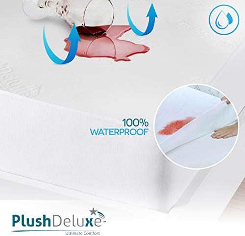 PlushDeluxe Bamboo Waterproof Mattress Protector, Full Size, Ultra Soft - Image 3