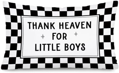 Thank Heaven for Little Boys 12x20 Pillow Cover Black and White Checkered Boys by Unknown