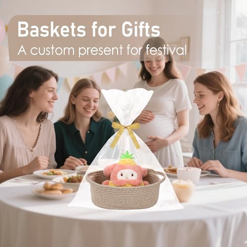 JMvicyroam Small Woven Basket, Empty Gift Basket, Oatmeal/3 Pack - Image 4
