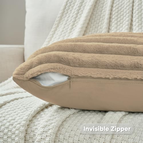 FUTEI Pack of 2 Faux Fur Throw Pillow Covers 28x28 Inch - Image 3