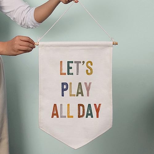 Let's Play All Day Flag Pennant Banner, Boho Nursery, Playroom Wall Hanging - Image 2