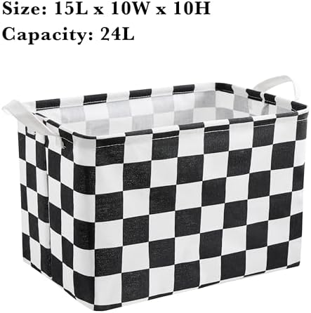 Ohocut Black White Checkered Canvas Basket, Rectangular Organizing Decorative - Image 7