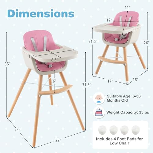 HONEY JOY Baby High Chair, 6-in-1 Eat & Grow Wooden Highchair/Toddler Chair - Image 3