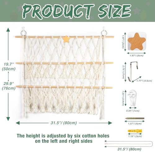 Starry Stuffed Animal Net Hammock Wall Hanging Handmade Boho Macrame Toy - Image 2