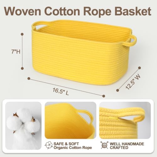 Large Yellow Gift Basket, 16.5"x12.5"x7" Woven Baskets - Image 2