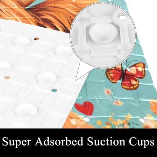 Bathtub Mat Non Slip 26.8x15.1In, Highland Cow Floral Bath Mat - Image 3