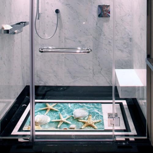 Shower Mat Non Slip 26.8 x 15.1 Inches, Beach Starfishes Shell Bathtub Mat - Image 6