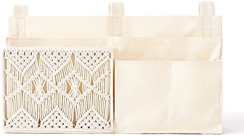 Mkono Bedside Caddy, Macrame Bunk Bed Hanging Organizer, 7 Pockets Ivory by Mkono