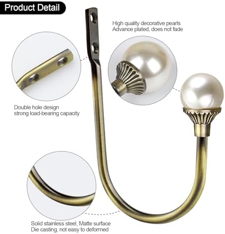 4 Pack Curtain Holdbacks Wall Mounted Curtain Tiebacks Hooks Plastic Pearl U - Image 3