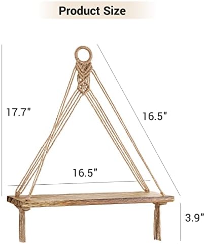 Mkono Macrame Hanging Shelves Boho Wall Decor Set of 2 Floating Wood Shelf - Image 3