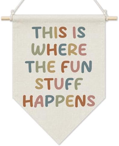 KYTWSFWS Boho Nursery Wall Art Pennant Flag, This Is Where the Fun Stuff by Unknown