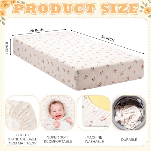 Breling 2 Pcs Muslin Rose Floral and Leaf Print Crib Sheets - Image 2