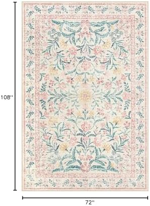 Wonnitar Washable Area Rug 6x9, Boho Non Slip Non-Shedding Pastel Nursery Carpet - Image 2