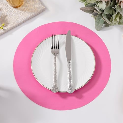 SHACOS 100 pcs Ultra Pink Valentine Round Paper Placemats Disposable 13 inch - Image 4