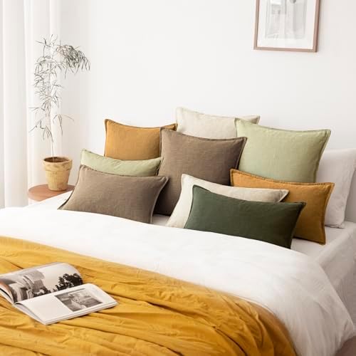 Foindtower Linen Solid Decorative Throw Pillow Cover 26x26 Inch Light Green - Image 7