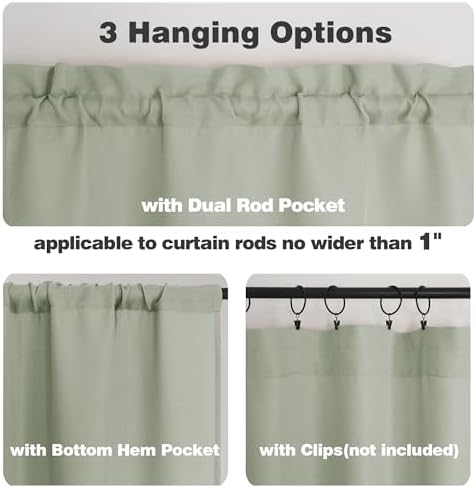 Chyhomenyc Light Green Valance for Windows, Light Filtering Faux Linen Solid - Image 5