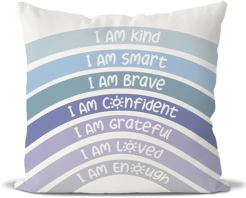 QIYUHOY Blue Boho Rainbow Classroom Throw Pillow Covers, 20x20 Inch by QIYUHOY