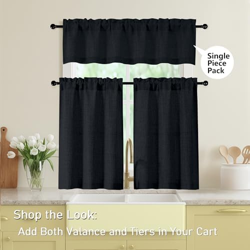 Black Valances for Windows, Light Filtering Faux Linen Textured Small Short - Image 5