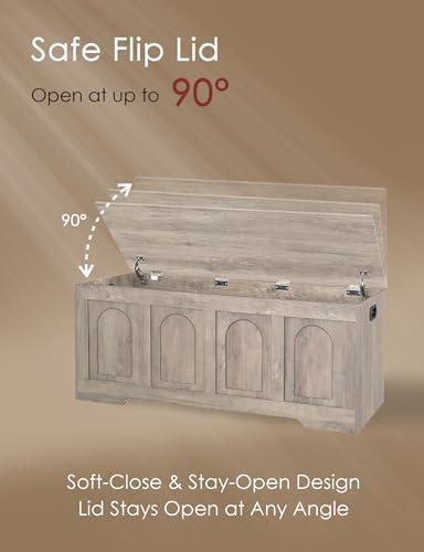 DINZI LVJ Storage Chest, Wooden Toy Box, Greige 50.0" L - Image 6