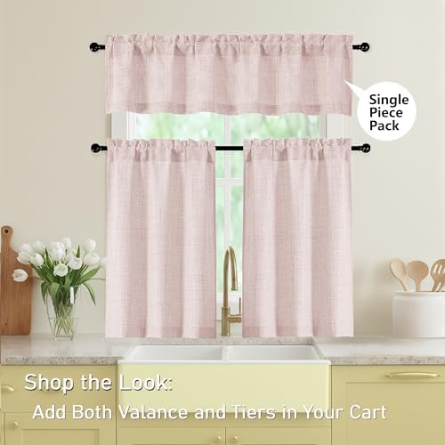 Blush Pink Valances for Windows, Light Filtering Faux Linen Textured Small - Image 6
