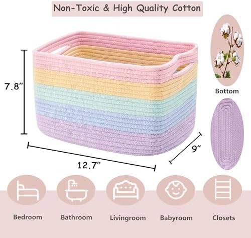 Rainbow Rope Basket for Shelves Storage Bins for Toys 4 Pack - Image 3