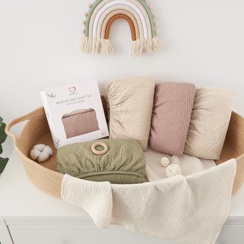 Bearmoss Muslin Crib Sheets 100% Cotton Baby Crib Sheets Fitted - Image 5