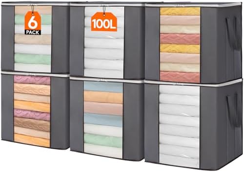 Lifewit 6 Pack 100L Large Clothes Storage, Blanket Storage Bags by Lifewit
